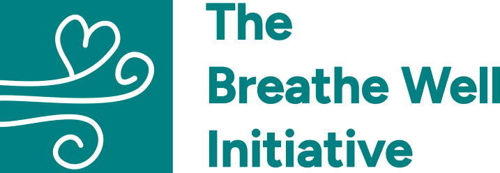 The Breathe Well Initiave logo - three strokes representing breaths of fresh air; the tip of the topmost stroke curves into a heart